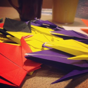 folded paper cranes